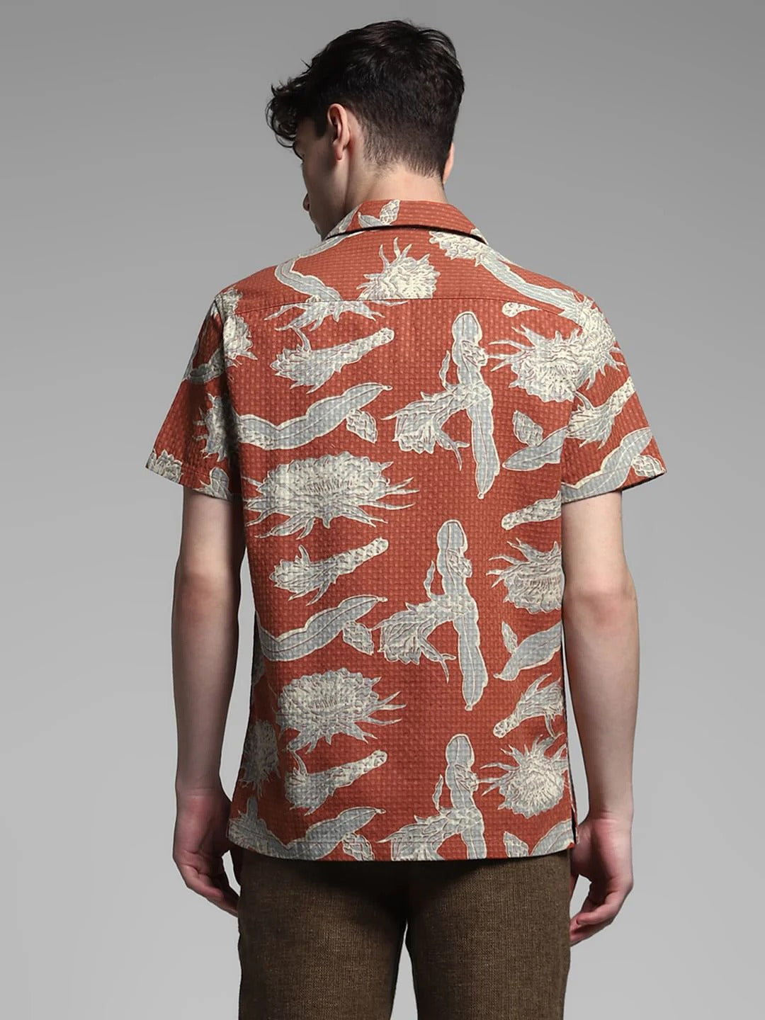 Flinky Premium Men's Tropical Botanical Print Cuban Collar Half Sleeve Casual Shirt | Relaxed Fit | Soft Cotton Blend | Summer Beach Resort Wear