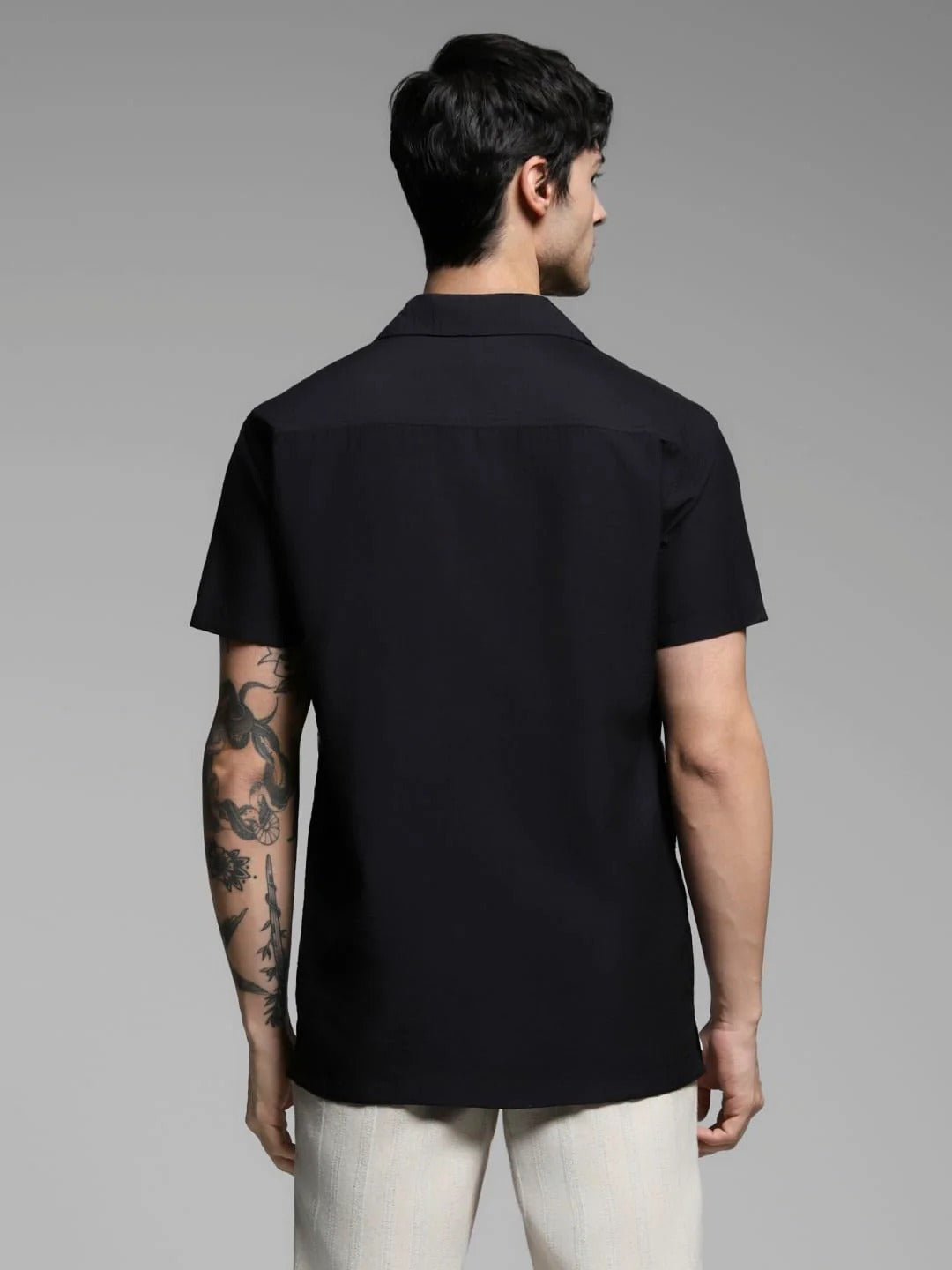 Flinky Premium Men's Minimal Abstract Floral Embroidered Cuban Collar Half Sleeve Casual Shirt | Relaxed Fit | Soft Cotton Blend | Resort & Summer Wear