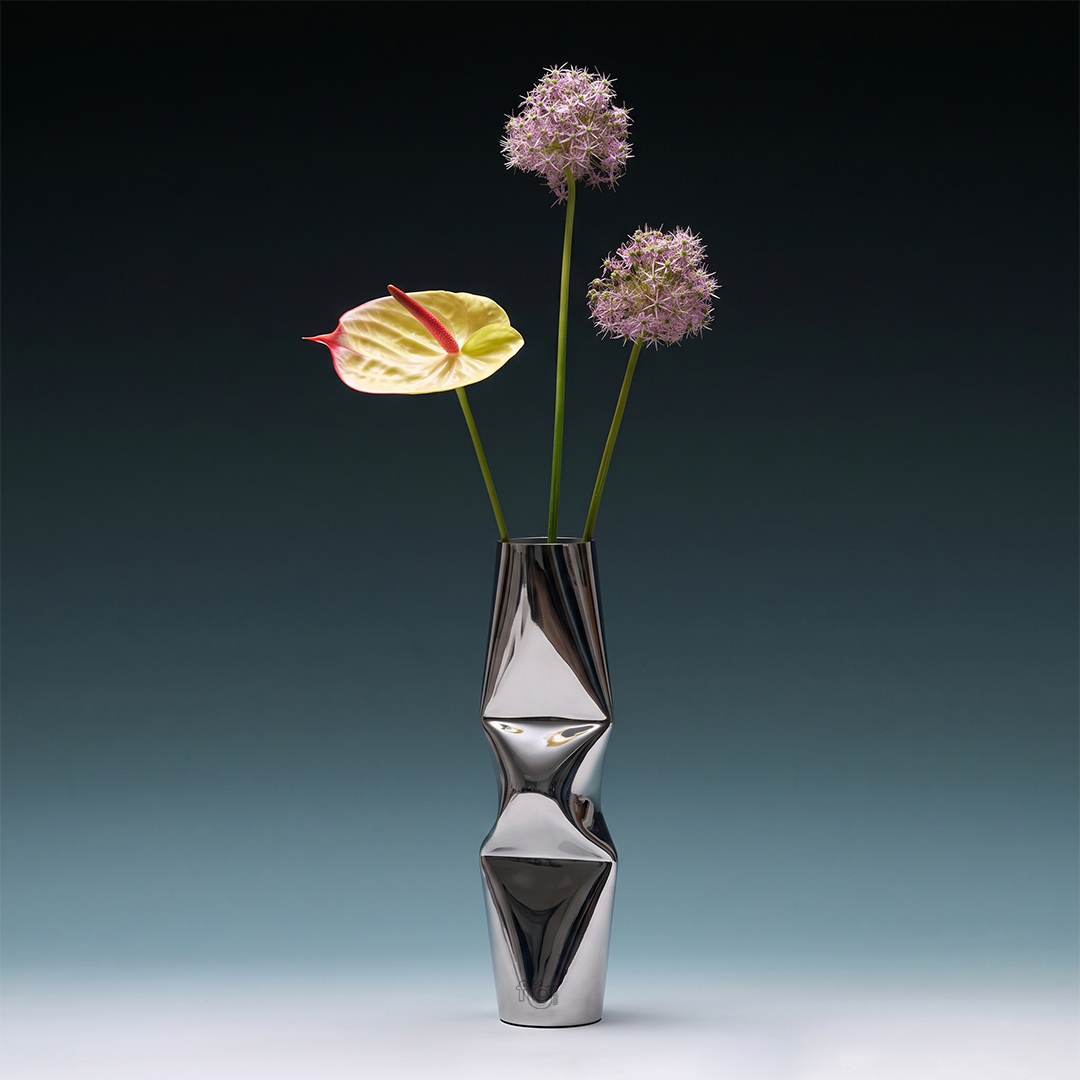 Chrome Dented Vase - Large