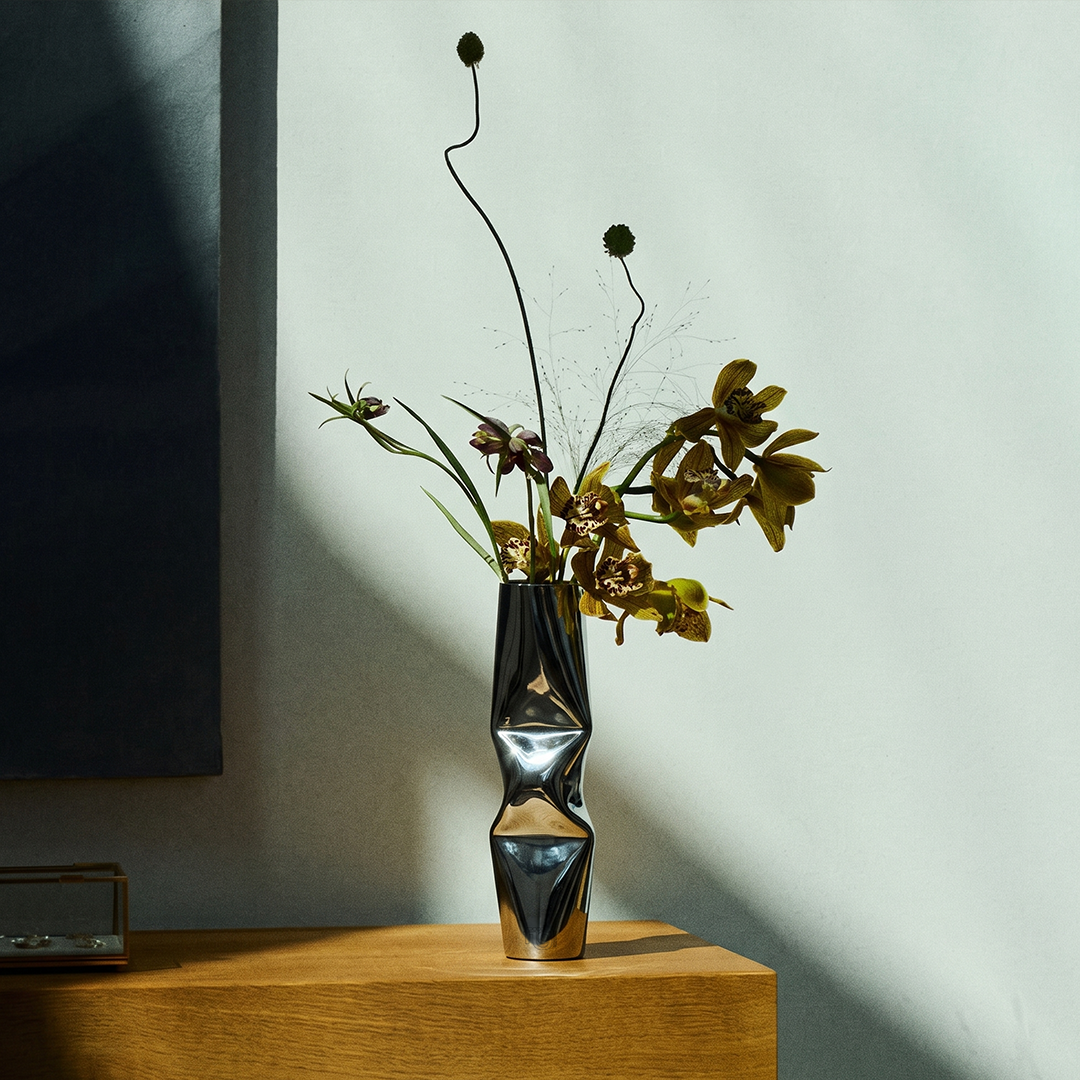 Chrome Dented Vase - Large