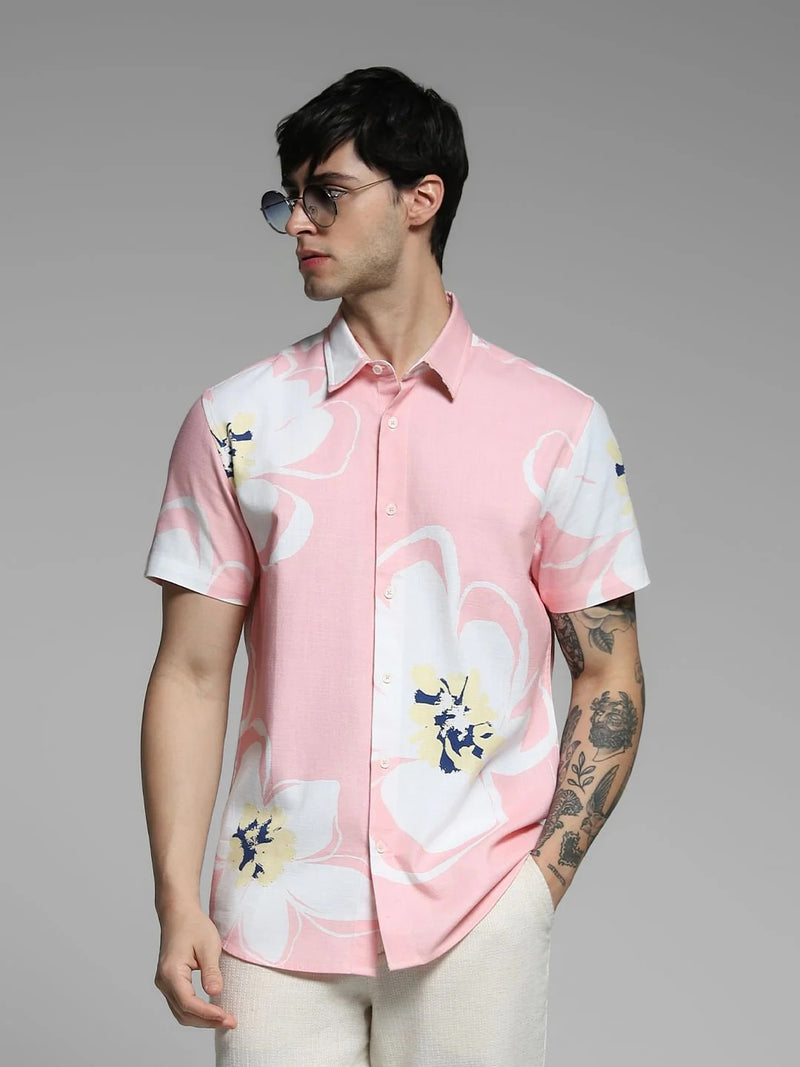 Flinky Premium Men's Tropical Floral Printed Half Sleeve Casual Shirt | Regular Fit | Soft Cotton Blend | Summer Beach Vacation Shirt