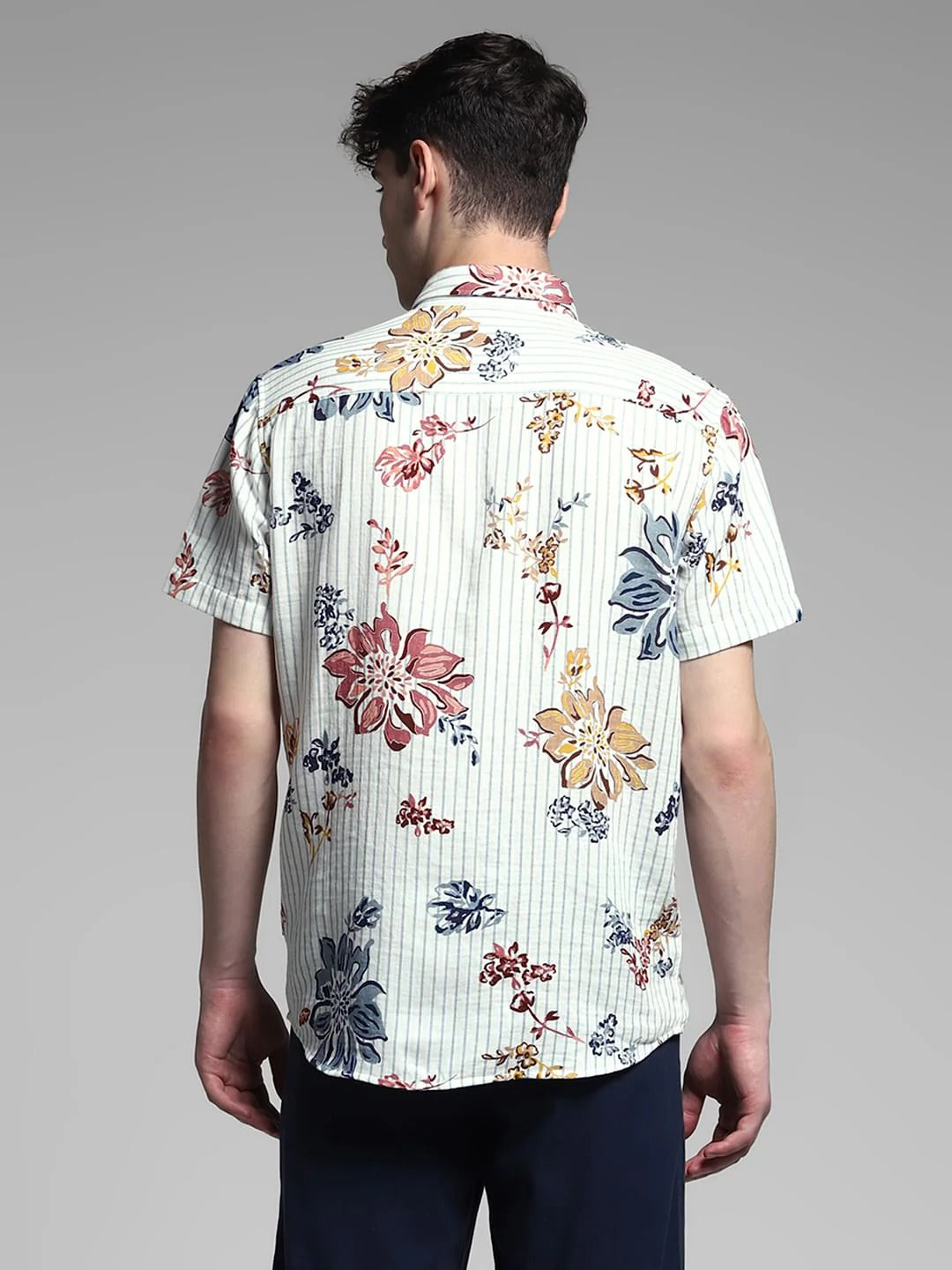 Flinky Premium Men's Floral & Striped Printed Half Sleeve Casual Shirt | Regular Fit | Soft Cotton Blend | Summer Vacation Resort Wear