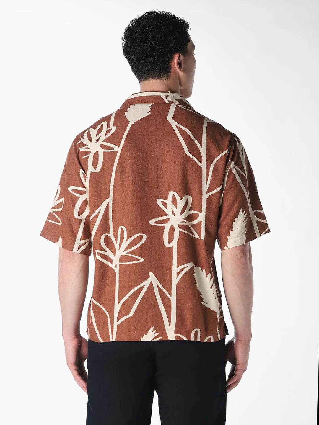 Flinky Premium Men's Abstract Floral Print Cuban Collar Half Sleeve Casual Shirt | Relaxed Fit | Soft Cotton Blend | Summer Resort & Vacation Wear