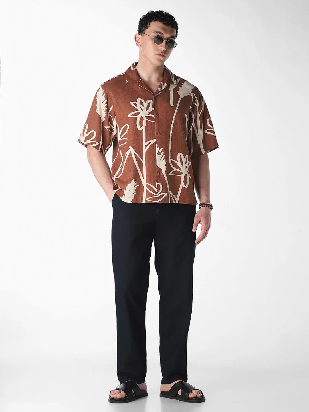 Flinky Premium Men's Abstract Floral Print Cuban Collar Half Sleeve Casual Shirt | Relaxed Fit | Soft Cotton Blend | Summer Resort & Vacation Wear